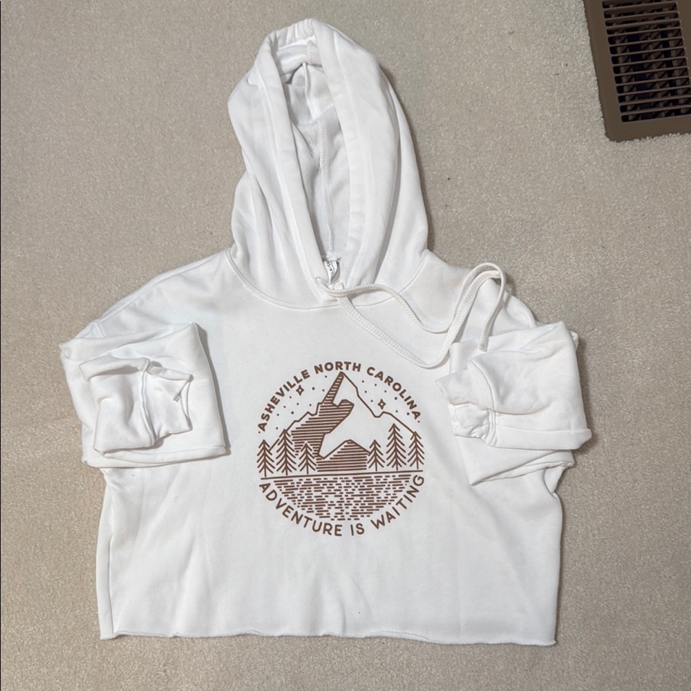 White Cropped Hooded Sweatshirt